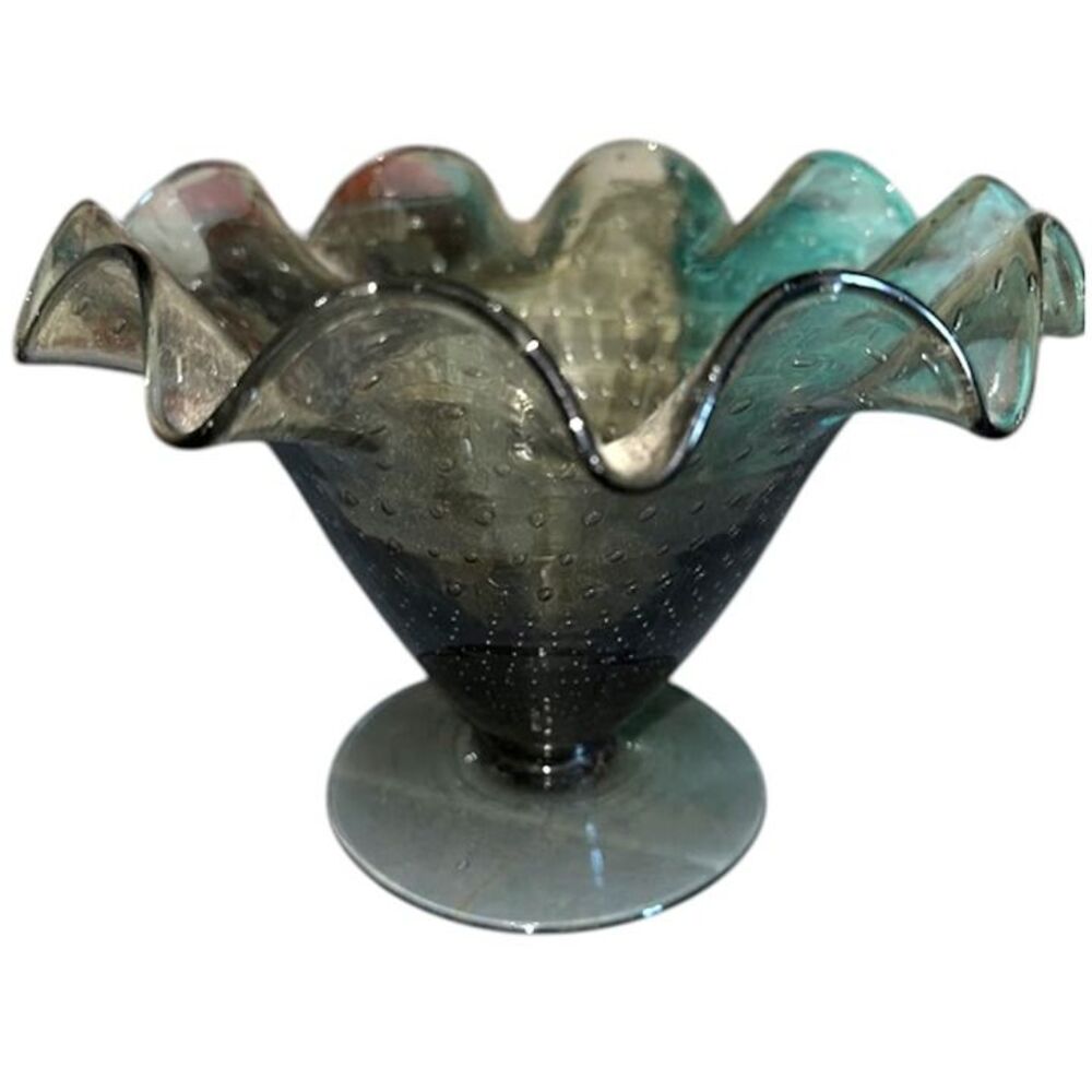 Vintage Smokey Gray Pilgrim Glass Footed Bowl